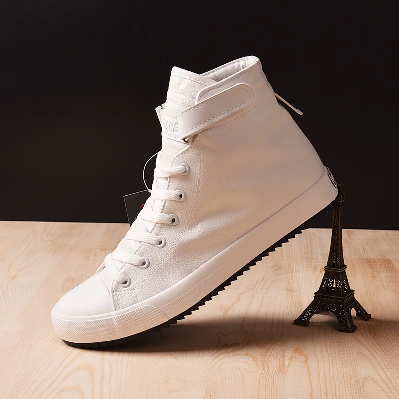 Black White High Top Sneakers Men Ankle Boots Comfort Leather Shoes Men Casual Trainers Elevator Shoes for Men Flats 3cm 8cm