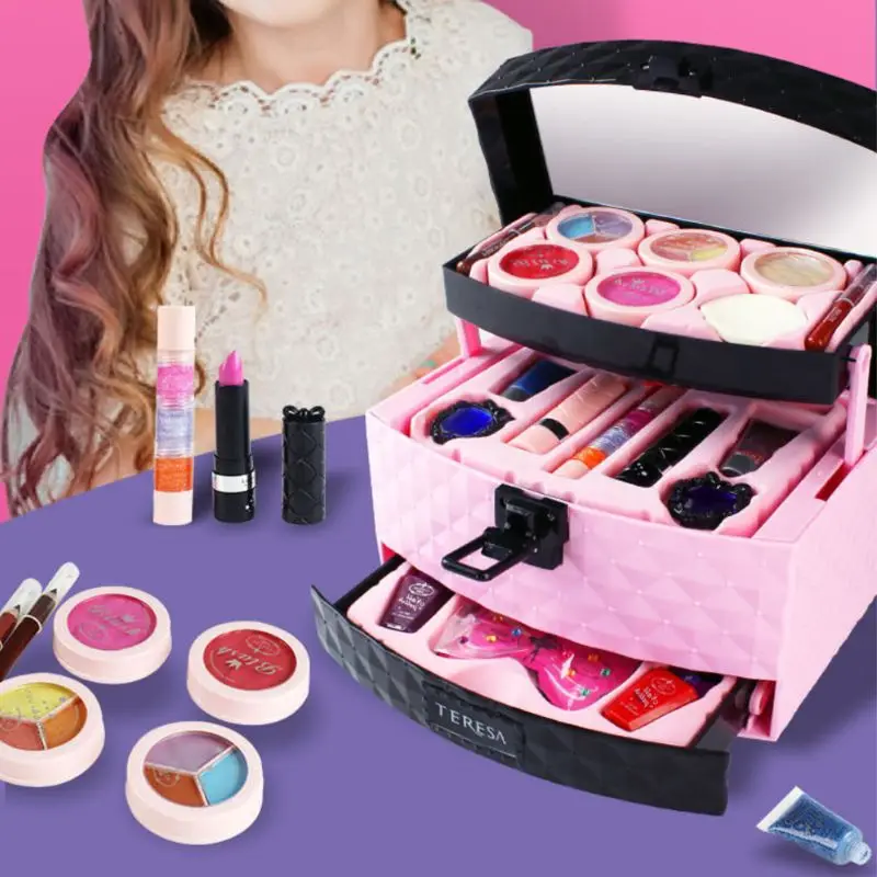 Моющийся макияж коробка для детей девочек Predend Play Косметика набор Тени для век Блеск для губ щетка игрушка Нетоксичная