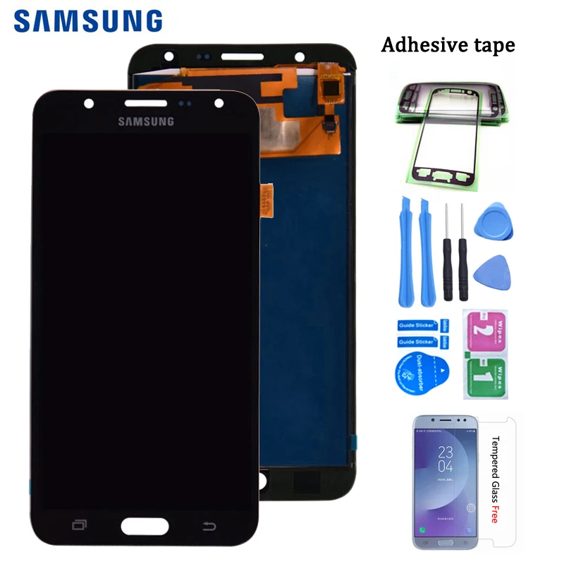 Для samsung Galaxy J7 J700 J700F J700M J700H ЖК-дисплей с кодирующий преобразователь сенсорного экрана в сборе регулировка яркости