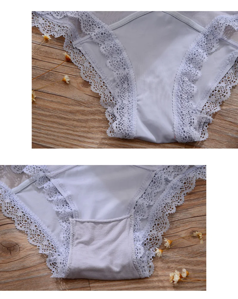 Sexy Women's Panties Cross Lace Up Silk Lace Net Underwear Female Soft Panty Low Waist Cotton Briefs Crotch Lingerie Underpants