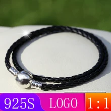 LISM [ ] зима черный двойной круг коровья кожа браслет 1: 1 Мода леди подарок 925 Серебро DIY оригинальные ювелирные изделия