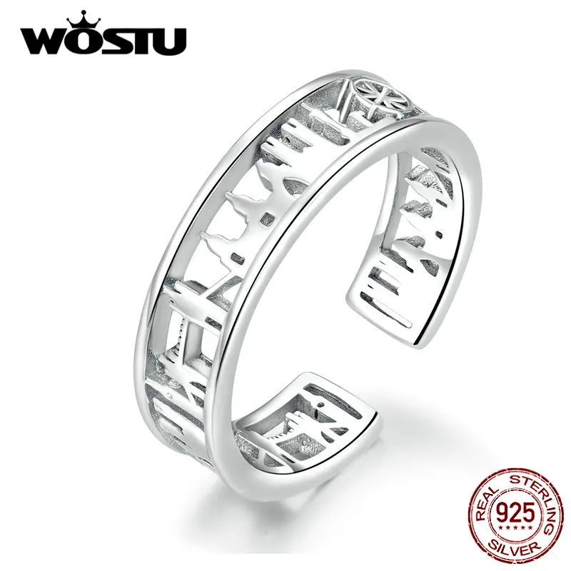 WOSTU, новая мода, 925 пробы, серебро, Лондон, город, винтажные кольца для женщин, регулируемые кольца, палец, для свадьбы, вечеринки, ювелирные изделия, CQR606