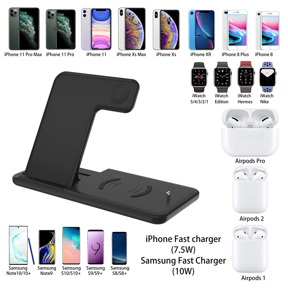 4 в 1 Qi Беспроводное зарядное устройство для Airpods Apple Watch 4 3 2 1 iWatch быстрая Беспроводная зарядная площадка для iPhone 11 Pro Xs Max X