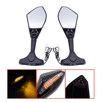 

1 Pair Universal Motorcycle LED Rearview Side Black Mirrors Turn Signal For Kawasaki ZZR1200 ZX-6R 9R 636 Honda Yamaha Suzuki
