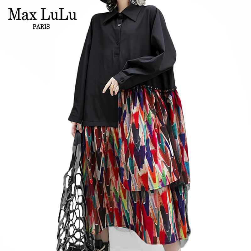 

Max LuLu 2019 Fashion Korean Style Ladies Punk Streetwear Womens Autumn Elegant Long Dresses Patchwork Floral Vintage Vetsidos