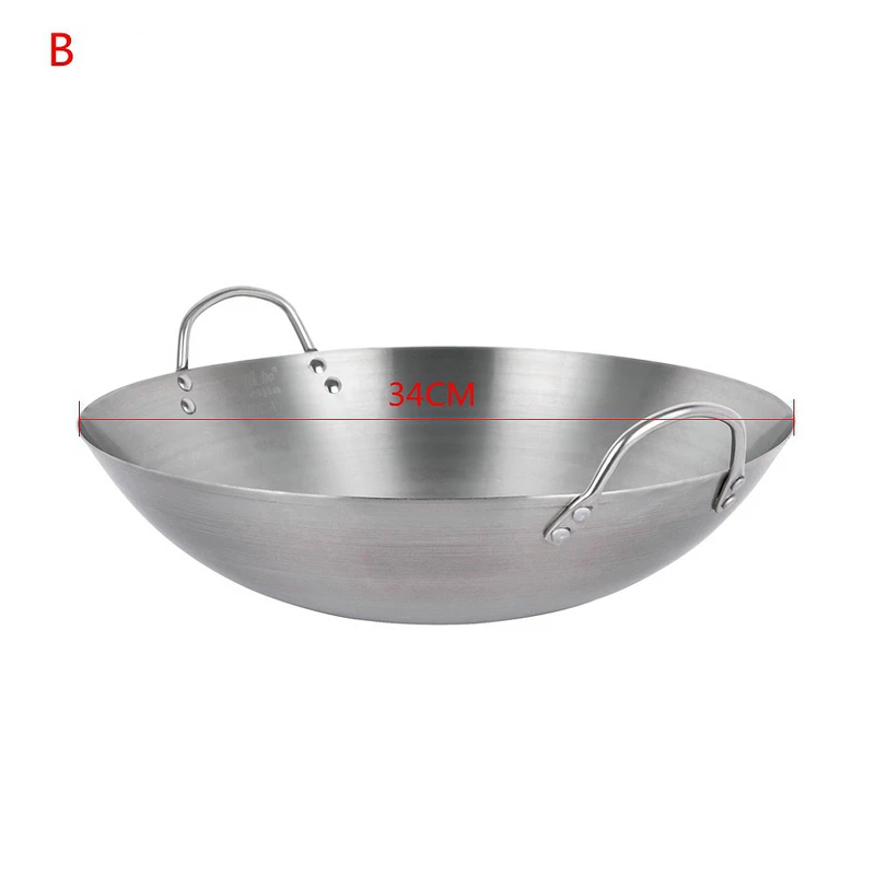 Нержавеющая сталь без покрытия Woks газовая плита традиционный горшок ручной работы с двойным ухом шеф-повара жарить ВОК