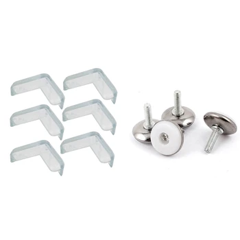 

6 Pcs Desk Corner Pad Cover Protector Cushion & 4 Pcs Furniture Adjustable Screw on Glide Leveling Foot Feet M6X20mm
