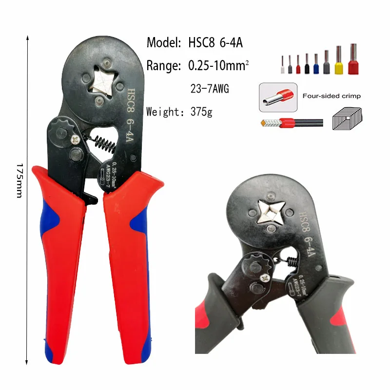 

Обжимной инструмент для трубчатых терминалов HSC8 6-4, ручной Электрический зажим, инструмент 0,25-10 мм², устройство для обжима проводов с высокой точностью