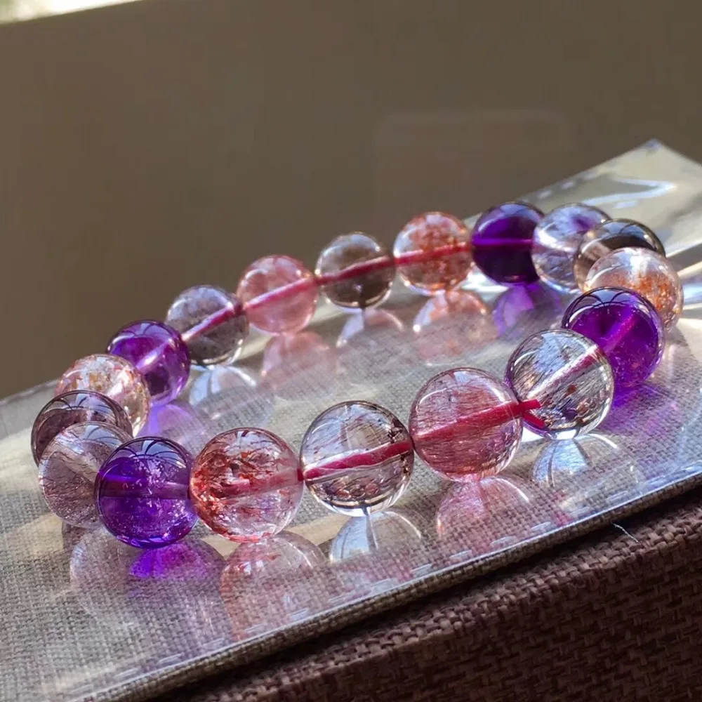 High Quality 11.5mm Natural Strawberry Quartz Seven Seven Bracelet For Women Men Clear Stone Round Beads Crystal Jewelry AAAAA