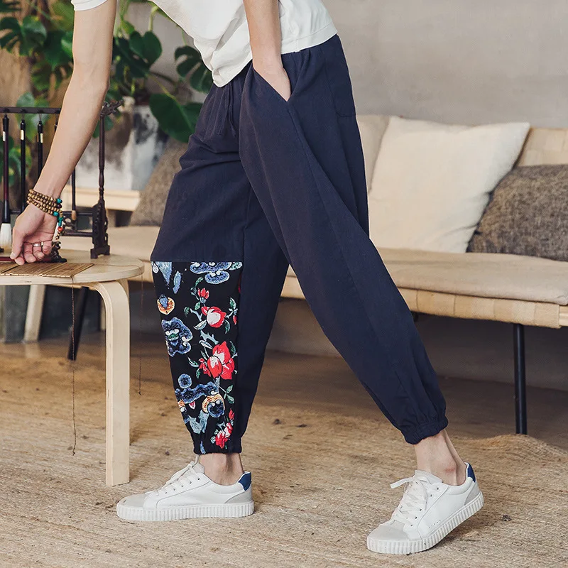 

Chinese-style Autumn Clothing New Style Cotton Linen Casual Pants Retro Printed Large Size Loose-Fit Embroidered Skinny Pants Fa