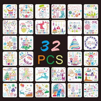 

32pcs Art Craft Coloring Decoration Layering Stencils Festival Christmas Template Holiday Window Glass DIY Embossing Scrapbook