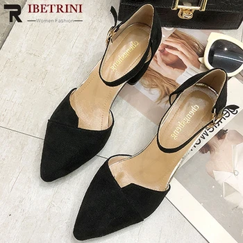 

RIBETRINI Classic Female Cool Pointed Toe Shoes Woman Elegant Date Shallow Sandals Women High Chunky Heels Sandals