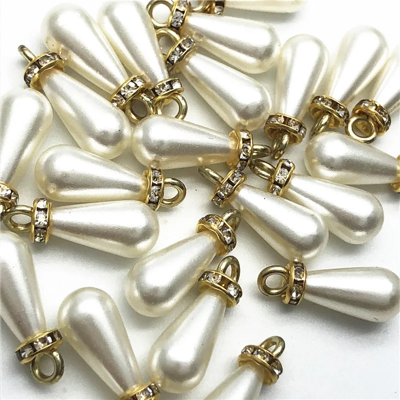 Новые продажи Капли жемчуг с кольцо со стразами ABS жемчуг кулон 100 шт diy аксессуары для одежды