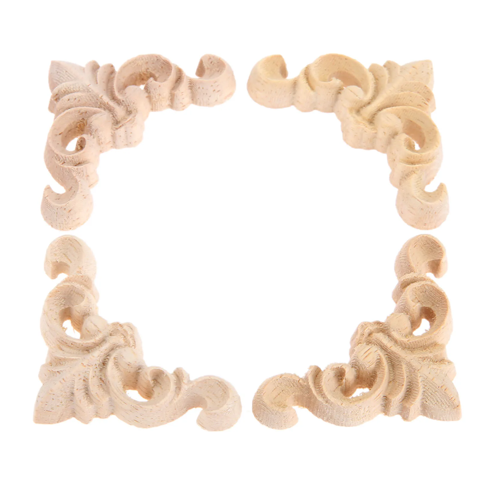 4pcs/1pc 4cm Woodcarving Corner Decal Unpainted Wood Carved Decal Onlay