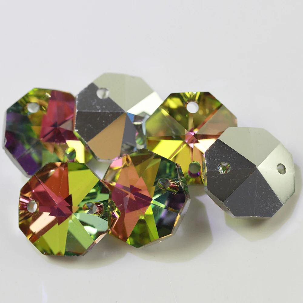 

14mm Crystal Octagonal Beads Two Hole Chandelier Prism Parts DIY