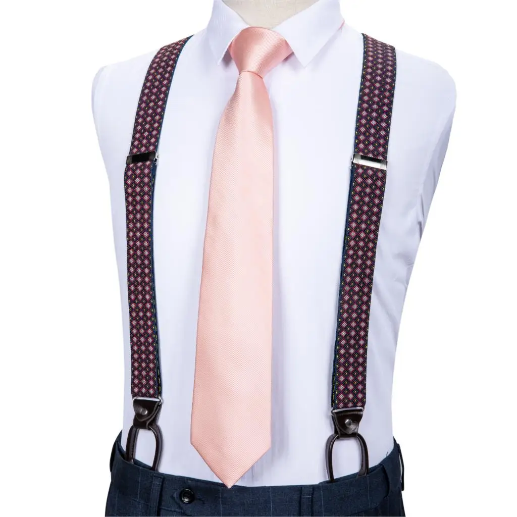 DiBanGu мужские подтяжки кожа дизайнер 6 кнопок Мода Brace ремень Suspensorio Свадебный галстук набор Регулируемый Ligas Tirante - Цвет: BJ515-7242