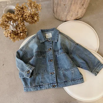 

Toddler Baby Boys Oversize Jeans Coat Clothes 2020 Autumn Big Pocket Chidlren Girl Pure Color Jeans Coat Tops Kids Loose Leisure