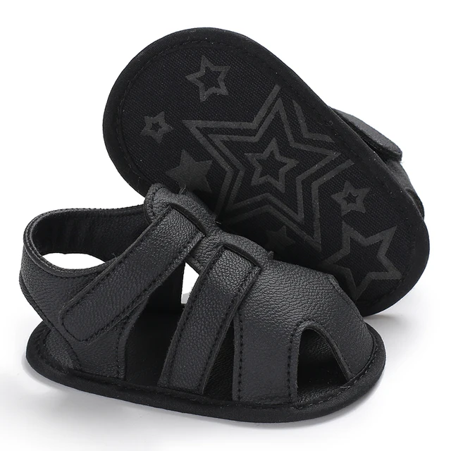 2021 NEW 0-18Months Kids Newborn Baby Boys Fashion Summer Soft Crib Shoes First Walker Anti Slip Sandals Shoes Soft Sole C-331 Black