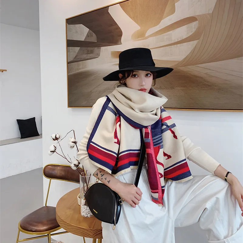 KOI LEAPING ladies fashion Warm and comfortable softpopular horse pattern printing cashmere shawl warm scarf best gift