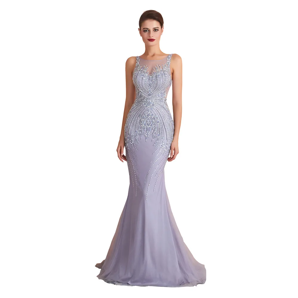 as picture Luxury Crystal Long Evening Dress Open Back Beading Mermaid Evening Dress Custom Made Plus Size Formal Dress Party Gowns - Цвет: as picture