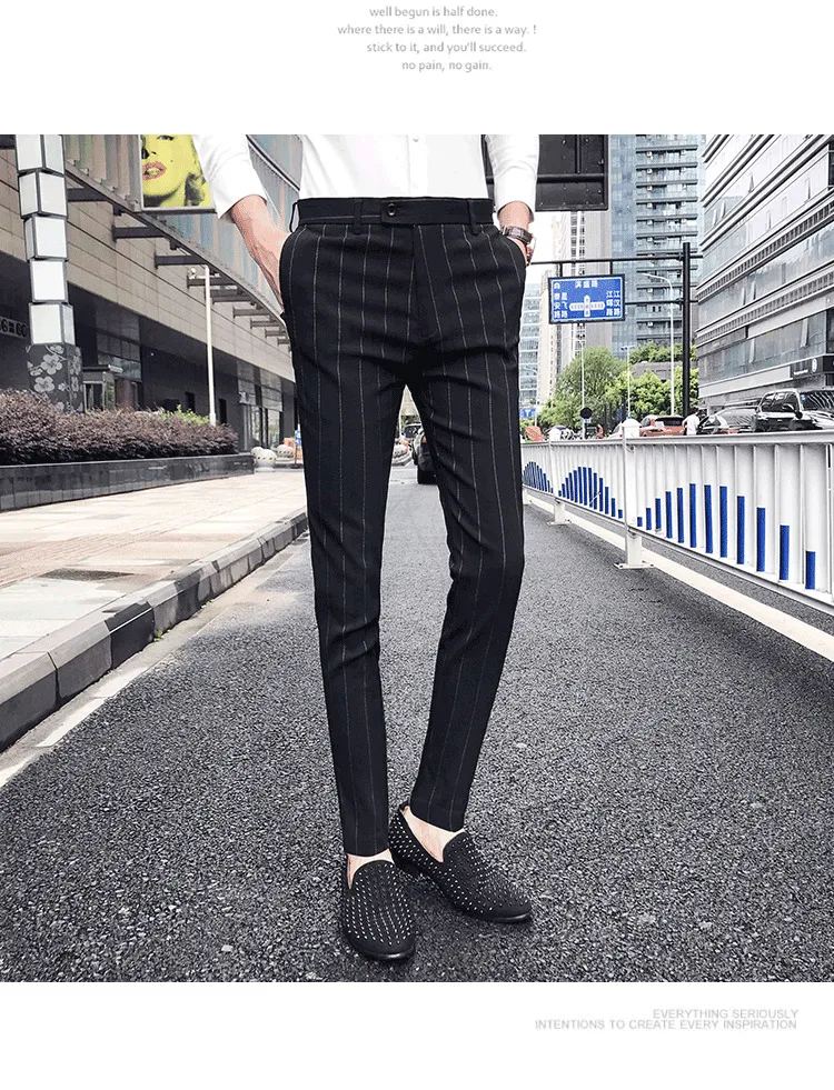 Модные деловые повседневные мужские брюки, тонкие элегантные духи, мужские брюки, новинка, полосатый костюм, брюки для мужчин, s костюм, брюки