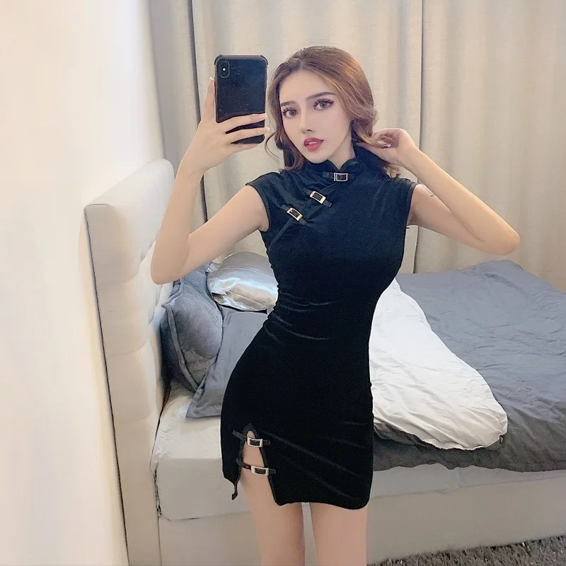 Китайское вечернее платье, сексуальное платье cheongsam, облегающее платье qipao, сексуальный раздельный костюм tang, женский воротник Мандарин, без рукавов