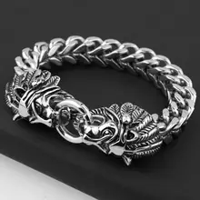 Полированный браслет из нержавеющей стали для мужчин Тяжелая индивидуальность голова льва мужские браслеты Хип-хоп Лев ювелирные изделия на волосы человека 22 см