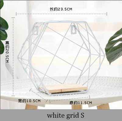 Minimalist Metal Wall Hangings Racks with Wooden Board Chic Flower Pots Storage Racks Nordic Decor Desktop Organizer Basket - Цвет: White Grid S