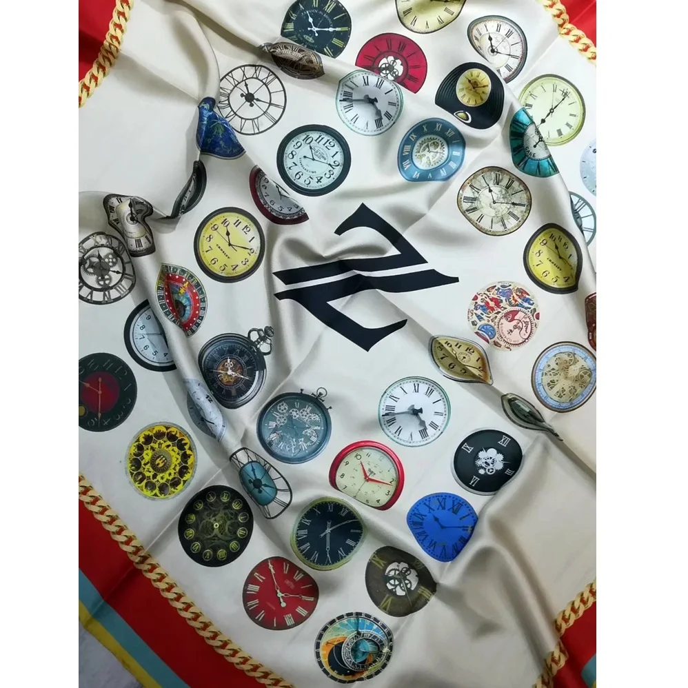 Шелковая шаль из 100% твила с принтом часов Размеры 35x35 | Аксессуары для одежды