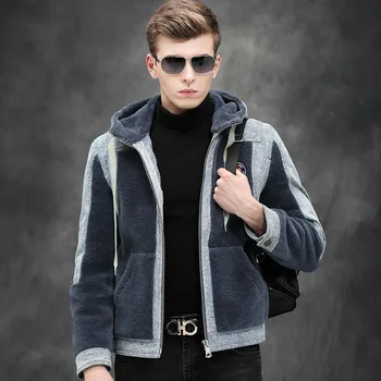 

Real Fur Coat Men Autumn Winter Sheep Shearing Wool Coats Denim Jacket Hooded Fashions Men's Fur Jackets WB19055 KJ3124