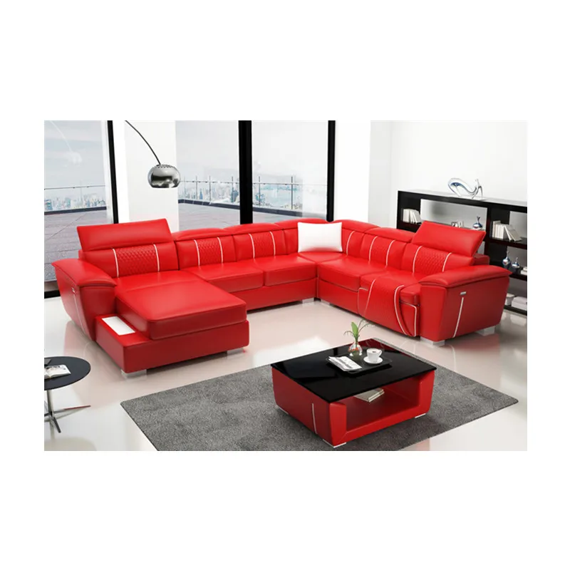 Красный New Modern Leather Sofa 7 Seater Leather Sofa For American USA Australian Style - Цвет: Красный