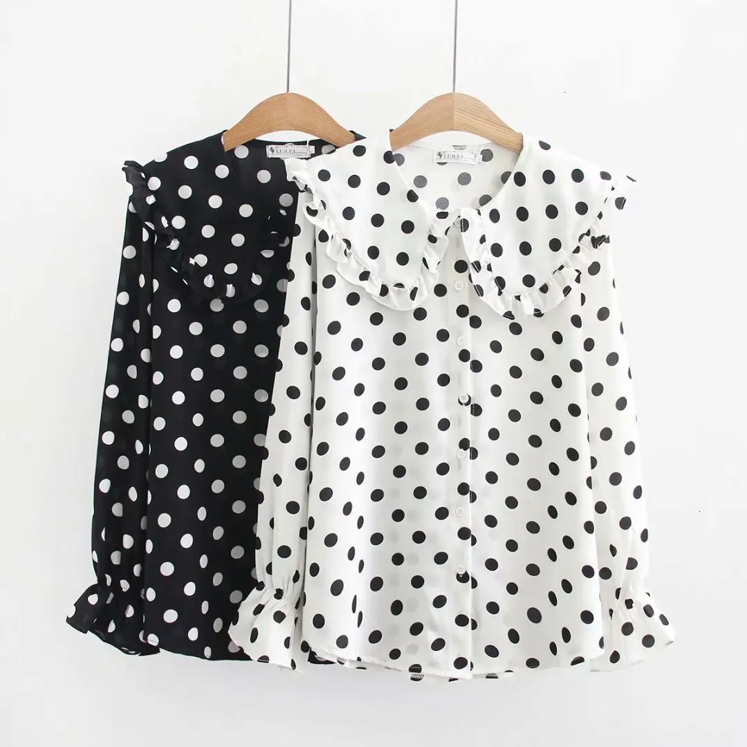 

Plus Size 51.96 inch Vrouwen Blouse Chiffon Lange Mouwen Polka Dot Print Bloemen Top