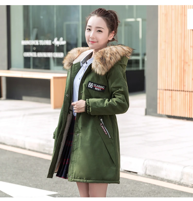 Photo Shoot Winter Middle And High School Students New Style plus Velvet Cotton Coat Korean-style Women's Mid-length Large