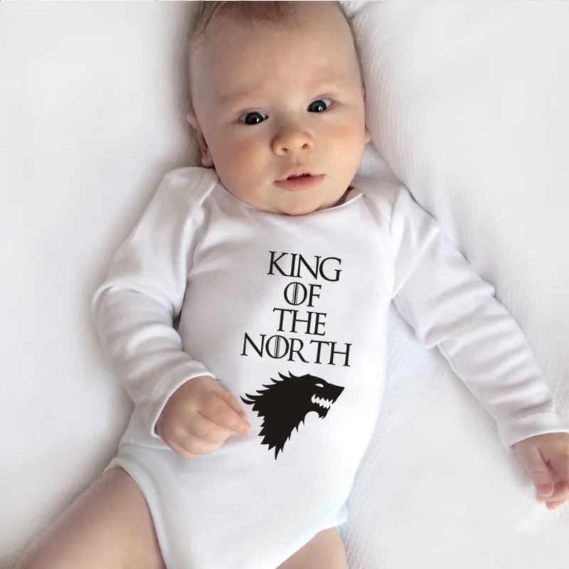 King Of The North/детская одежда с рисунком, хлопковое боди с длинными рукавами для малышей, боди для новорожденных мальчиков, милая Одежда для мальчиков 0-18 месяцев