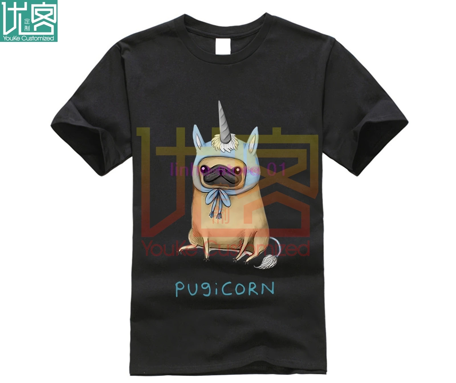 Забавная футболка с единорогом Pugicorn мужские топы футболки модная круглым