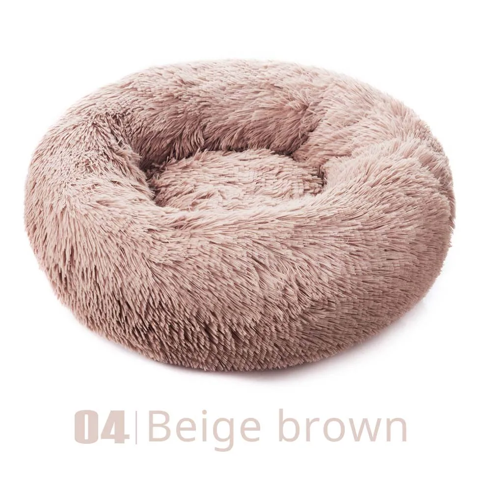beige brown Круглые плюшевые домашние коврики для кошек, зимние теплые спальные гнезда для кошек, мягкие длинные плюшевые корзины для собак, подушки для домашних животных, переносные принадлежности для домашних животных - Цвет: beige brown
