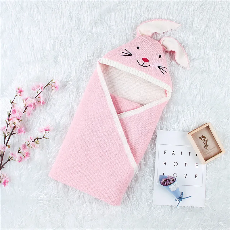 Baby stroller sleeping bag Winter Newborn Baby Warm Cartoon Knitt Swaddle Hooded Blankets Wrap Sleeping Bag baby blanket #4O22 (4)