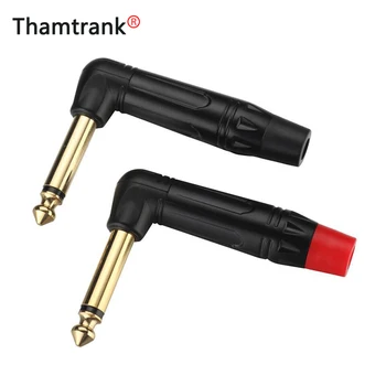 

10pcs Mono Jack 6.35mm Right Angle Male Plug Gold Plated 2 Pole 1/4 Inch 6.3mm Mono Plug Microphone Connector 5Pairs Red+Black