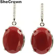 38x17 мм Большой овальный драгоценный камень 20x15 мм настоящий красный рубин CZ женский подарок серебряные серьги