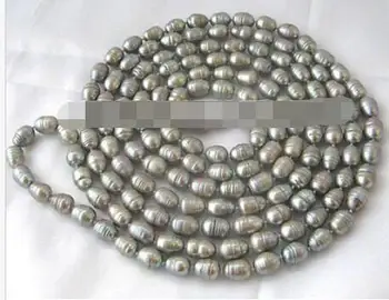 

P805-50" Long 8-9mm natural gray rice shape freshwater pearl necklace