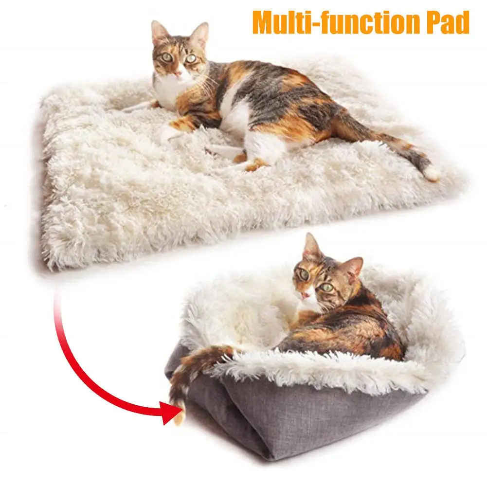 

Cat Pet Bed And Mat 2 In 1 Use Comfortable Pad Machine Washable Convertible Mat Kennel Plush Cat Mattress Small Breeds Pet Nest