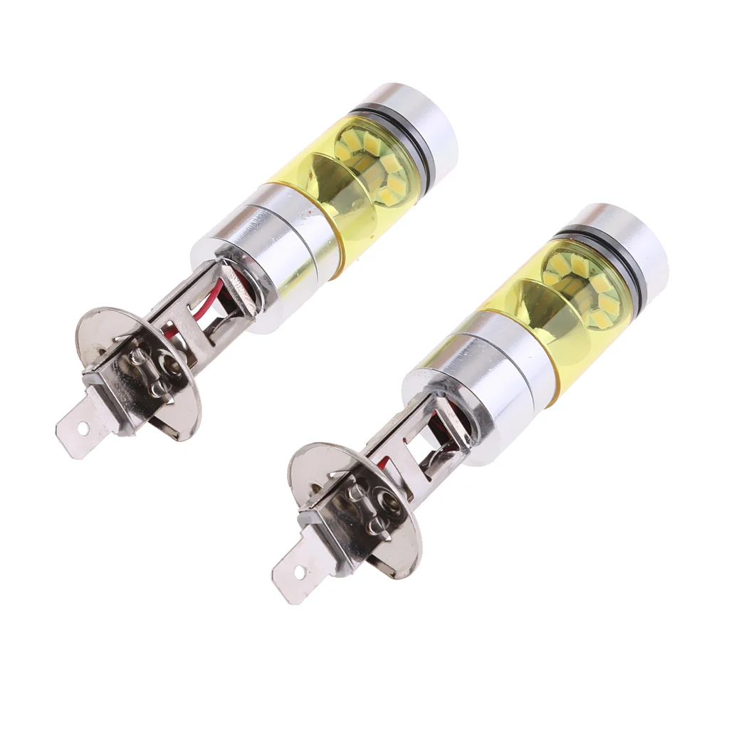 2PCS 100W High Power H1 1000LM 20 SMD Yellow LED Driving Bulbs Light For Car