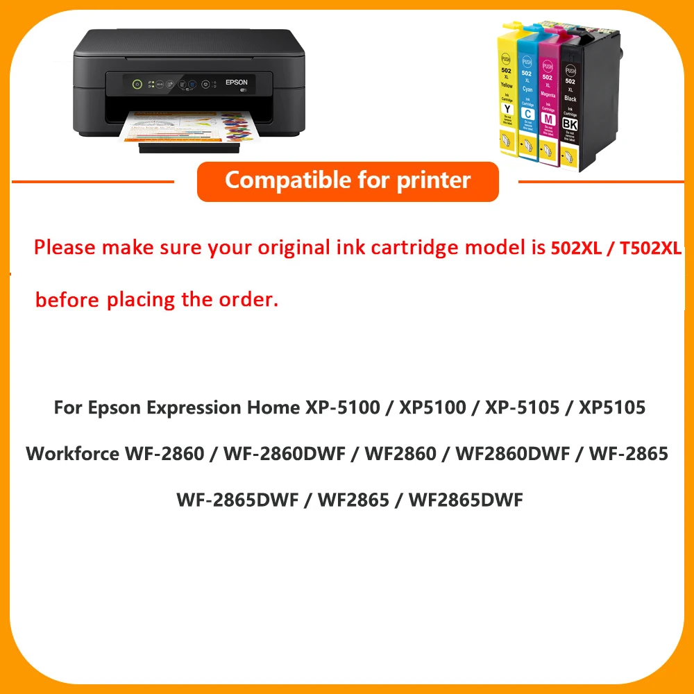 HS compatible Epson 502XL cartridges combo pack 502 502-XL XP-5105 XP5100 WF-2860DWF WF-2865DWF XP5105 WF-2860