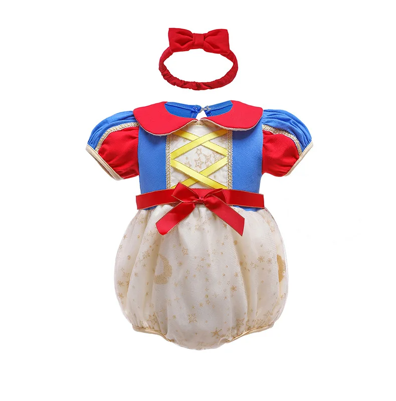 Infant Girl Romper Dress With Headband Elsa Belle Mermaid Snowwhite Fairy Tris Baby Girl Clothes Size 3-18M Baby Quality Dress Baby Bodysuits cheap