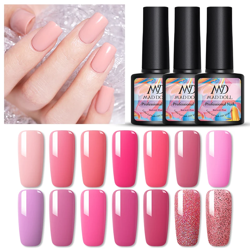 

MD MAD DOLL 8ml Pink Series Nail Gel Pale Mauve Series Pure Nails Color Gel Polish Soak Off UV Gel Varnish for LED Lamp Lacquer