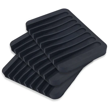 

3 Pack Silicone Shower Soap Dish Set, Soap Saver Holder, Rectangle Concave Black