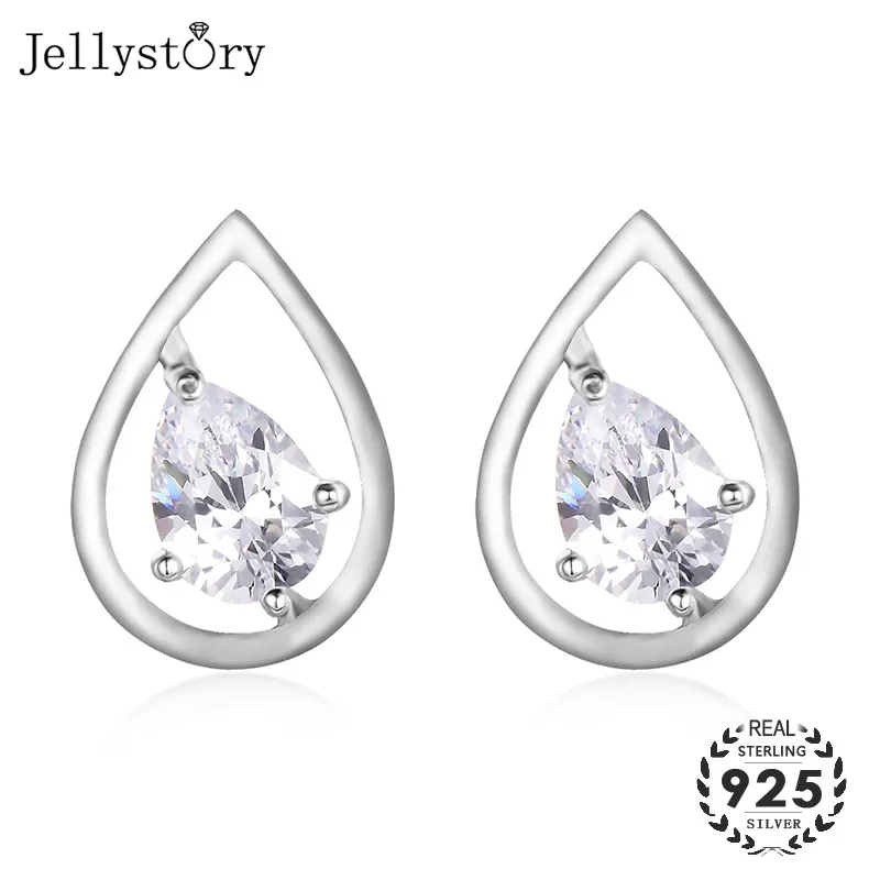 Jellystory модные 925 серебряные серьги с 7 мм в форме капли воды, циркониевые драгоценные камни, серьги-гвоздики для женщин, свадебные подарки, ювелирные изделия