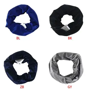 

Unisex Winter Thick Velvet Striped Infinity Scarf Zipper Pocket Warm Loop Shawl