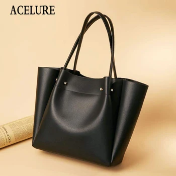 

ACELURE High Capacity Women Solid Color Tote Bags Soft PU Leather Large Shoulder Crossbody Bags All-match Fashion Handbags Purse