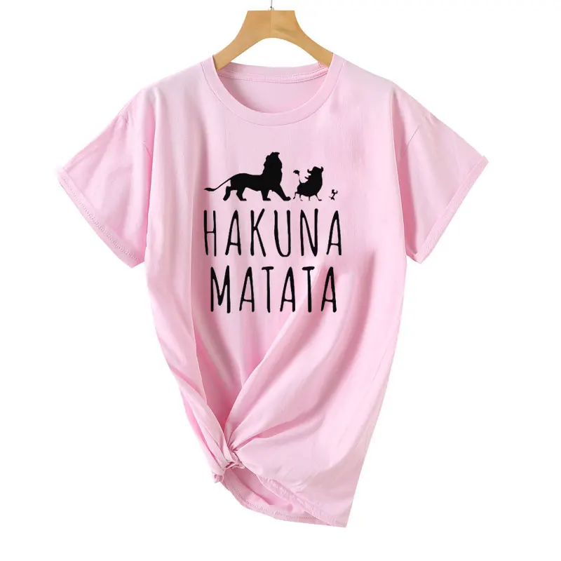Женская футболка с буквенным принтом Hakuna, летняя женская футболка с коротким рукавом, повседневные хлопковые топы размера плюс - Цвет: pink black